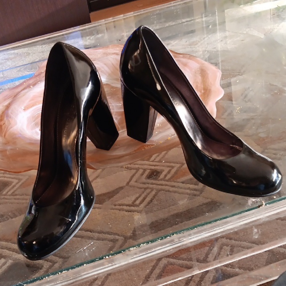 Vince Camuto Shiny Black Block Heels